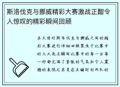 斯洛伐克与挪威精彩大赛激战正酣令人惊叹的精彩瞬间回顾